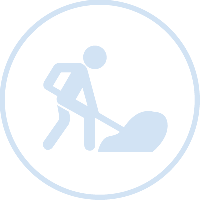 Icon of a person digging with a shovel inside a circular border.