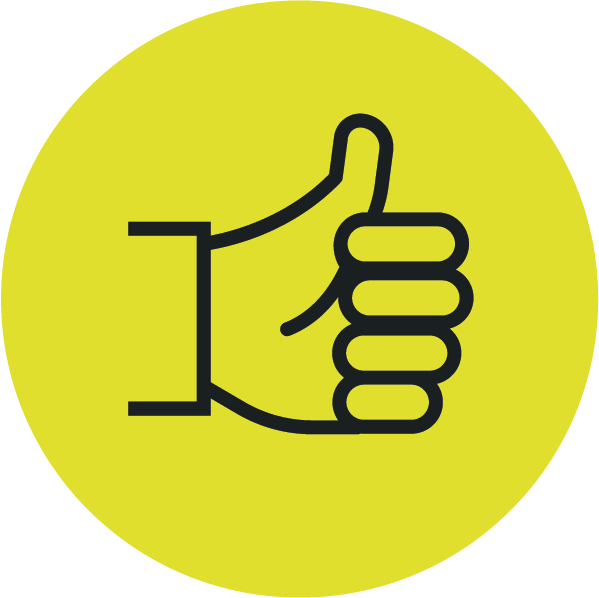 White thumbs-up icon inside a blue circular background.