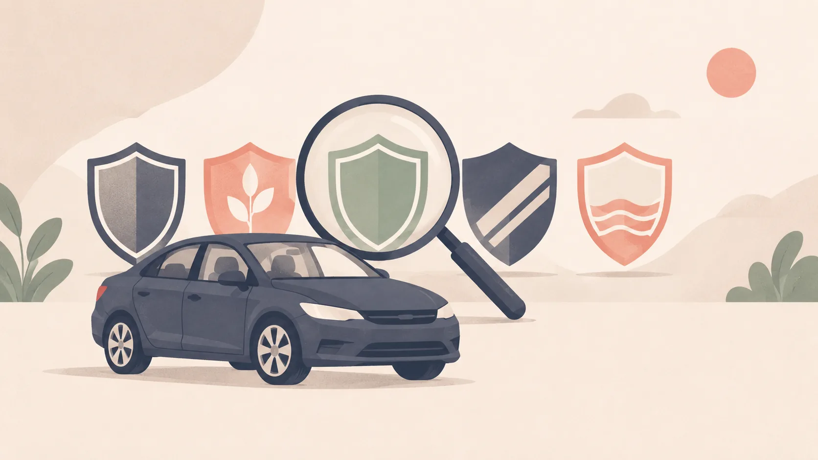 Voiture et boucliers abstraits pour comparer des compagnies d’assurance auto