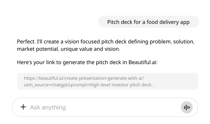 Beautiful ai integration showing chat gpt dashboard