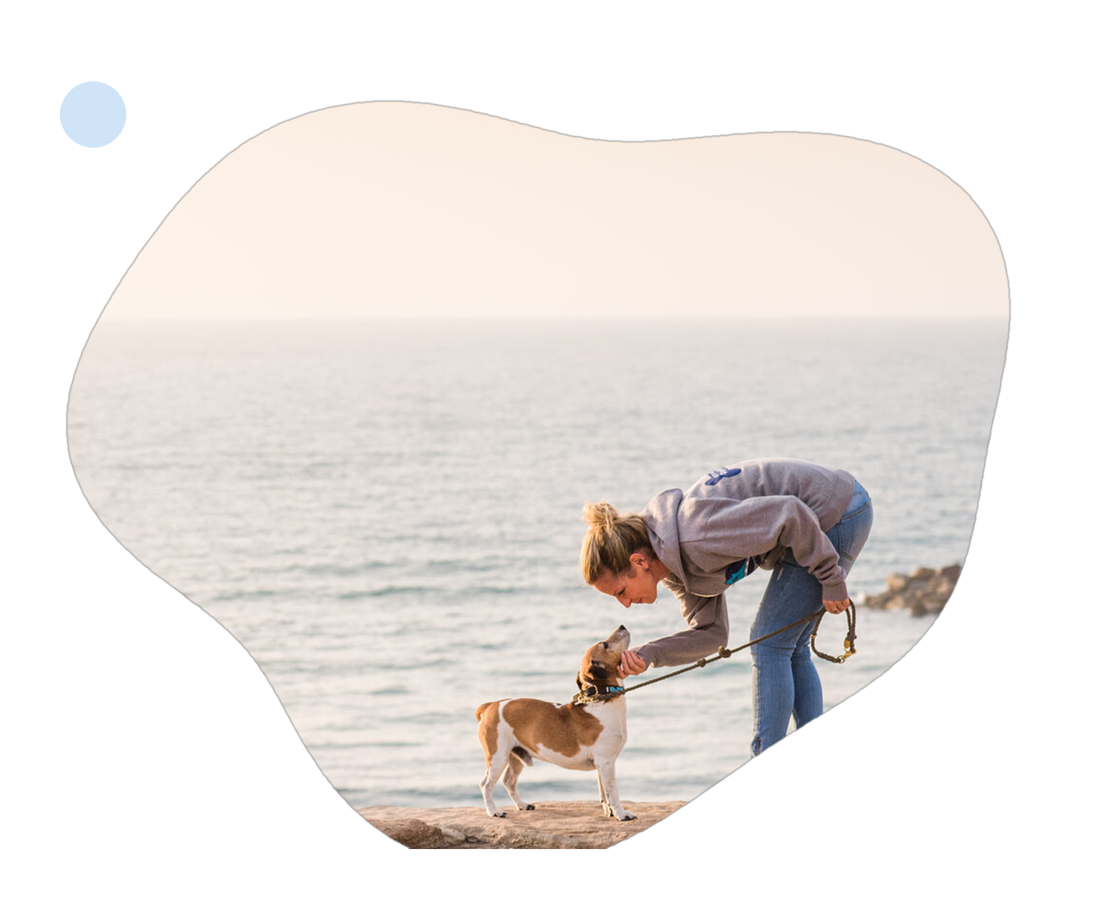 A DogMen canine professional face to face with a Jack Russell by the sea