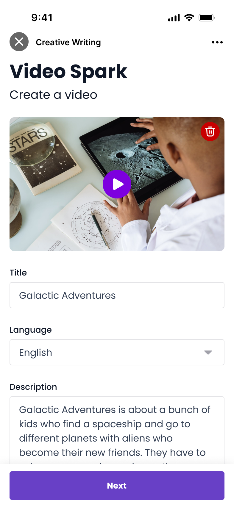 Mobile app screen for submitting a video