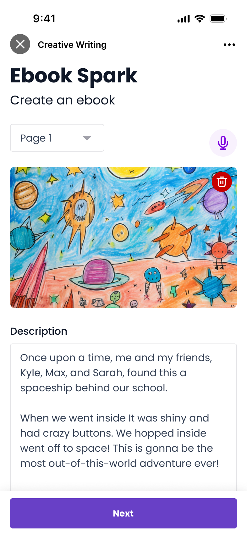 Mobile app screen for submitting an eBook