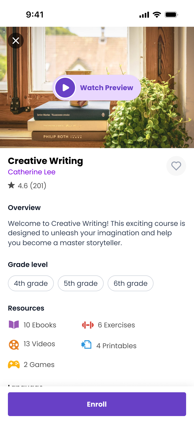 Mobile app screen for a course overview
