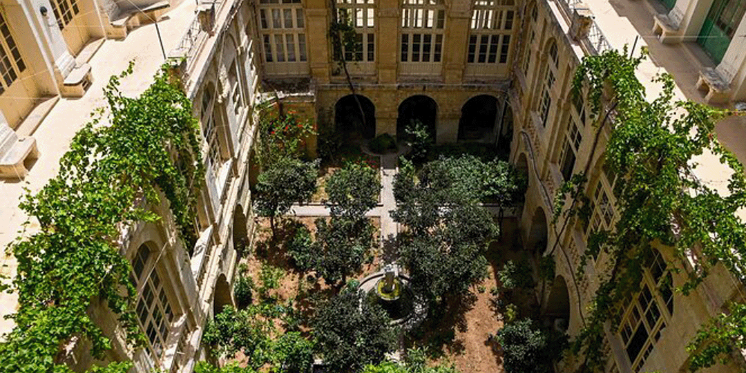 Mysterium Fidei Monastery as seen from above with its garden courtyard in the centre