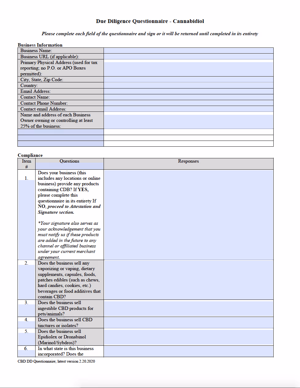 CBD Questionnaire