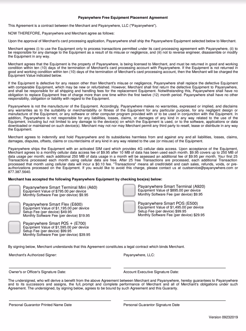 Payanywhere Free Merchant Placement Form