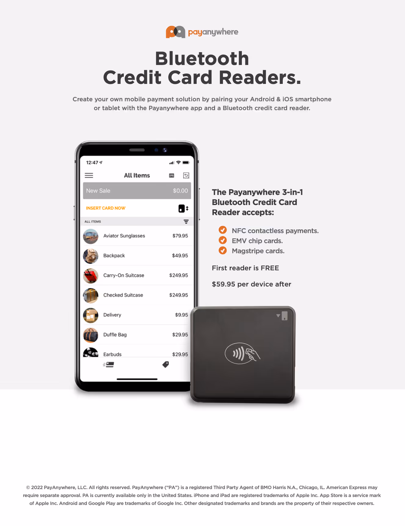 Payanywhere Bluetooth Credit Card Readers Sell Sheet