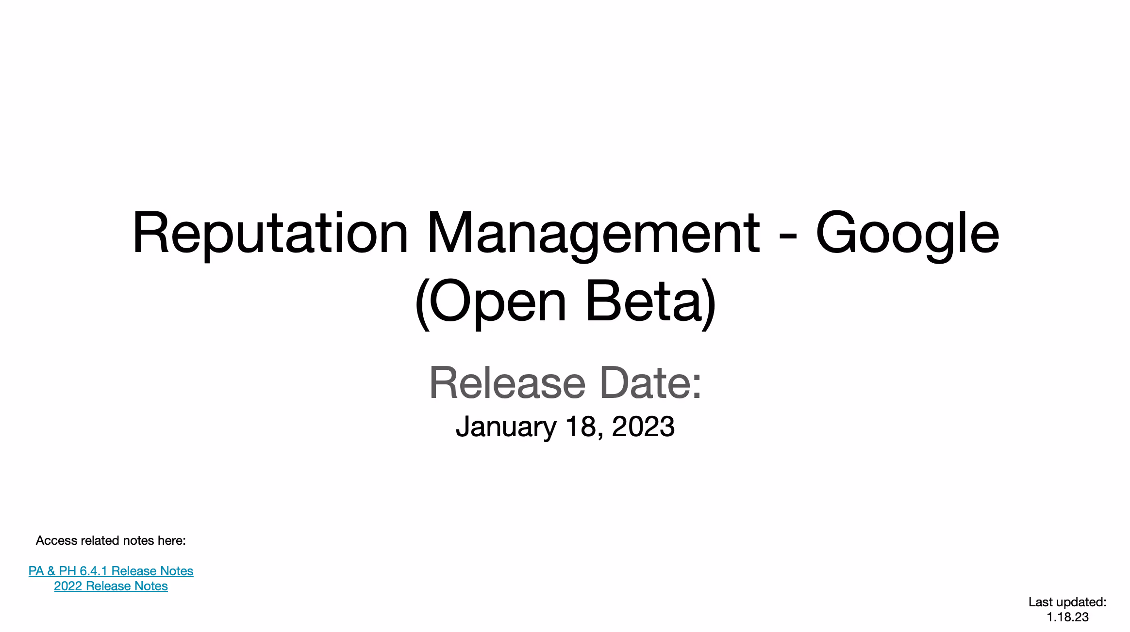 Payments Hub Reputation Management Release Notes