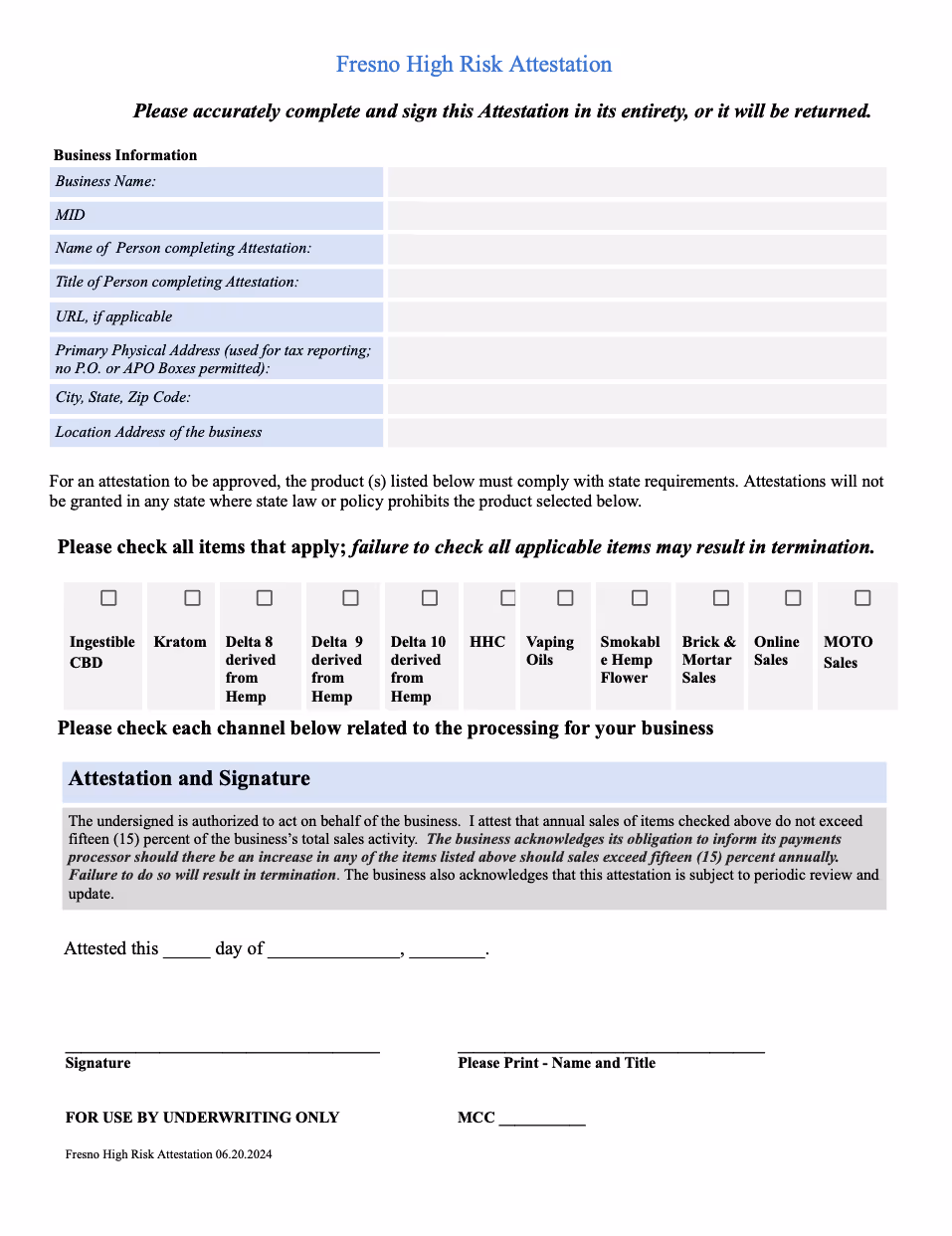 Fresno High Risk Attestation