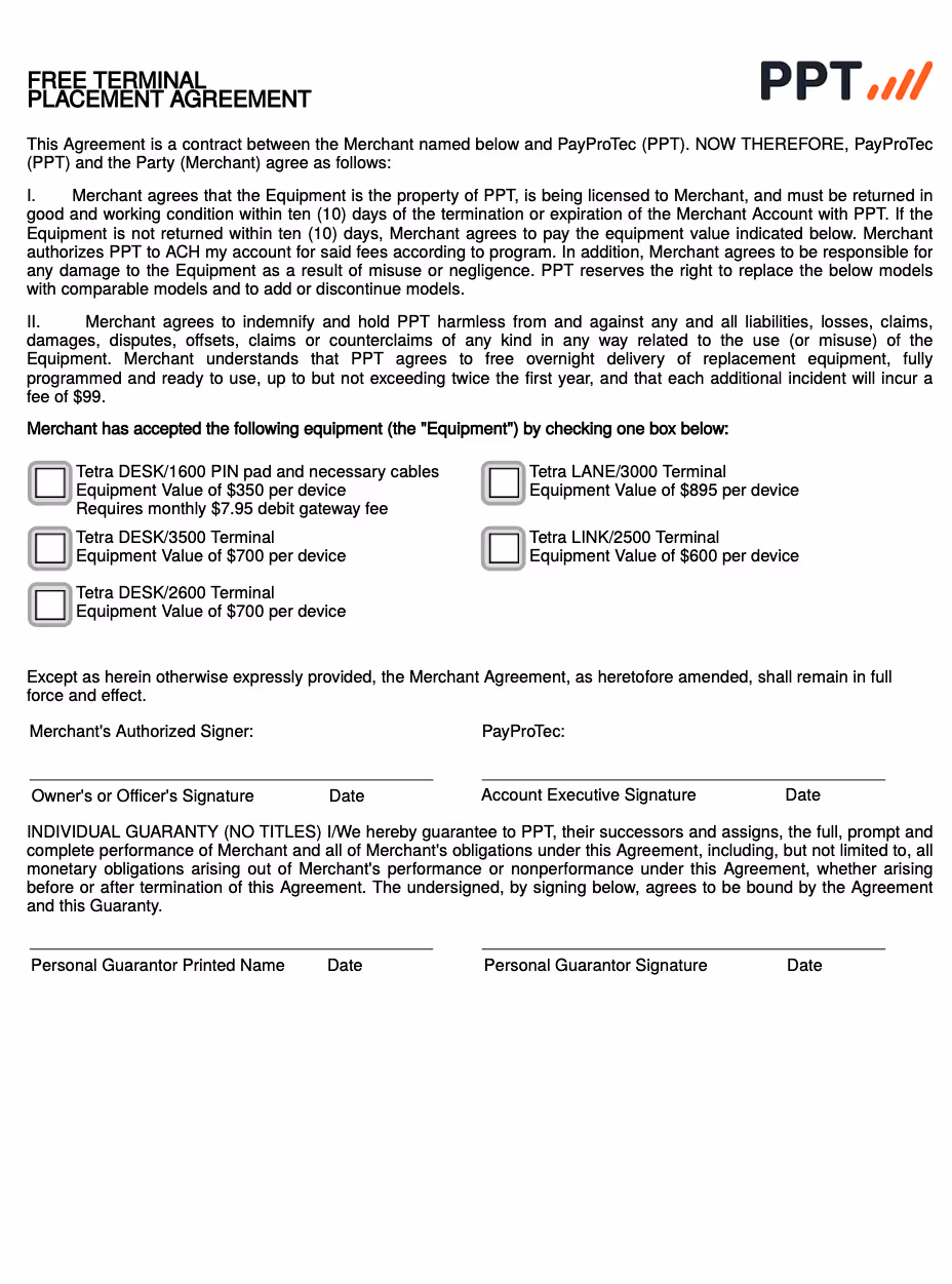 Free Ingenico DESK/3500/2600 Terminal Form