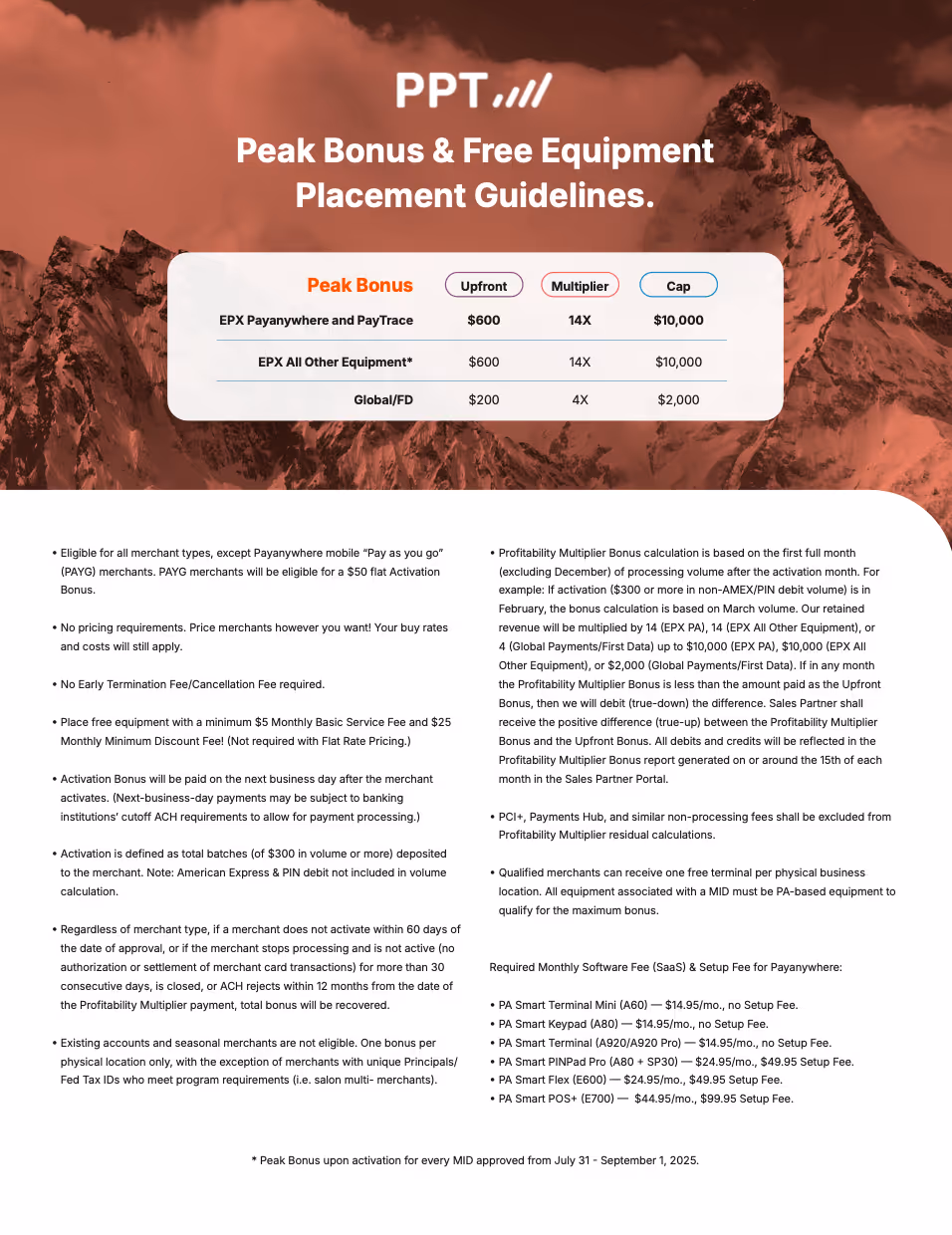 Peak Bonus & Free Equipment Placement Guidelines
