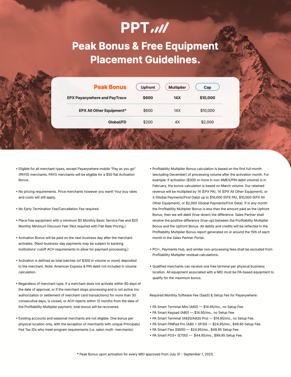 Peak Bonus & Free Equipment Placement Guidelines