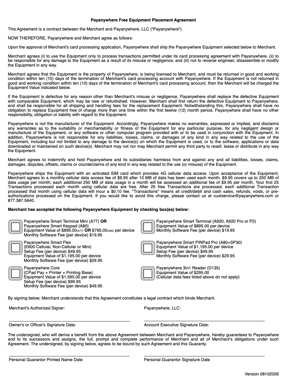 Payanywhere Free Merchant Placement Form