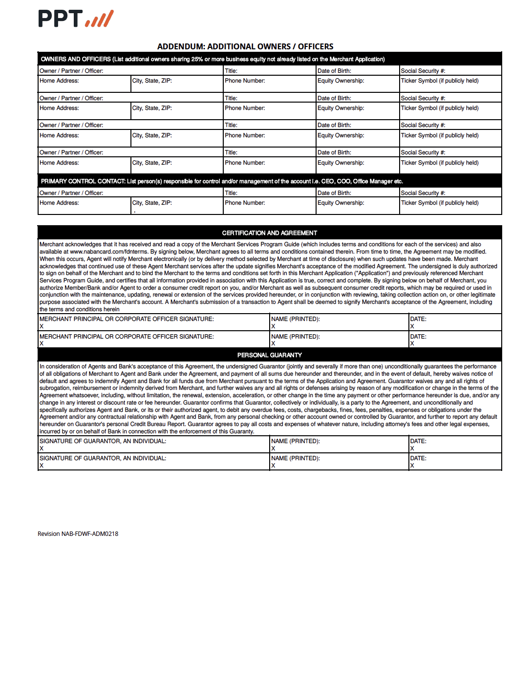 First Data Addendum Page