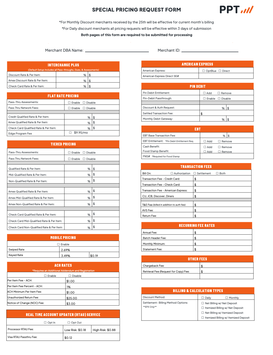Special Pricing Change Form