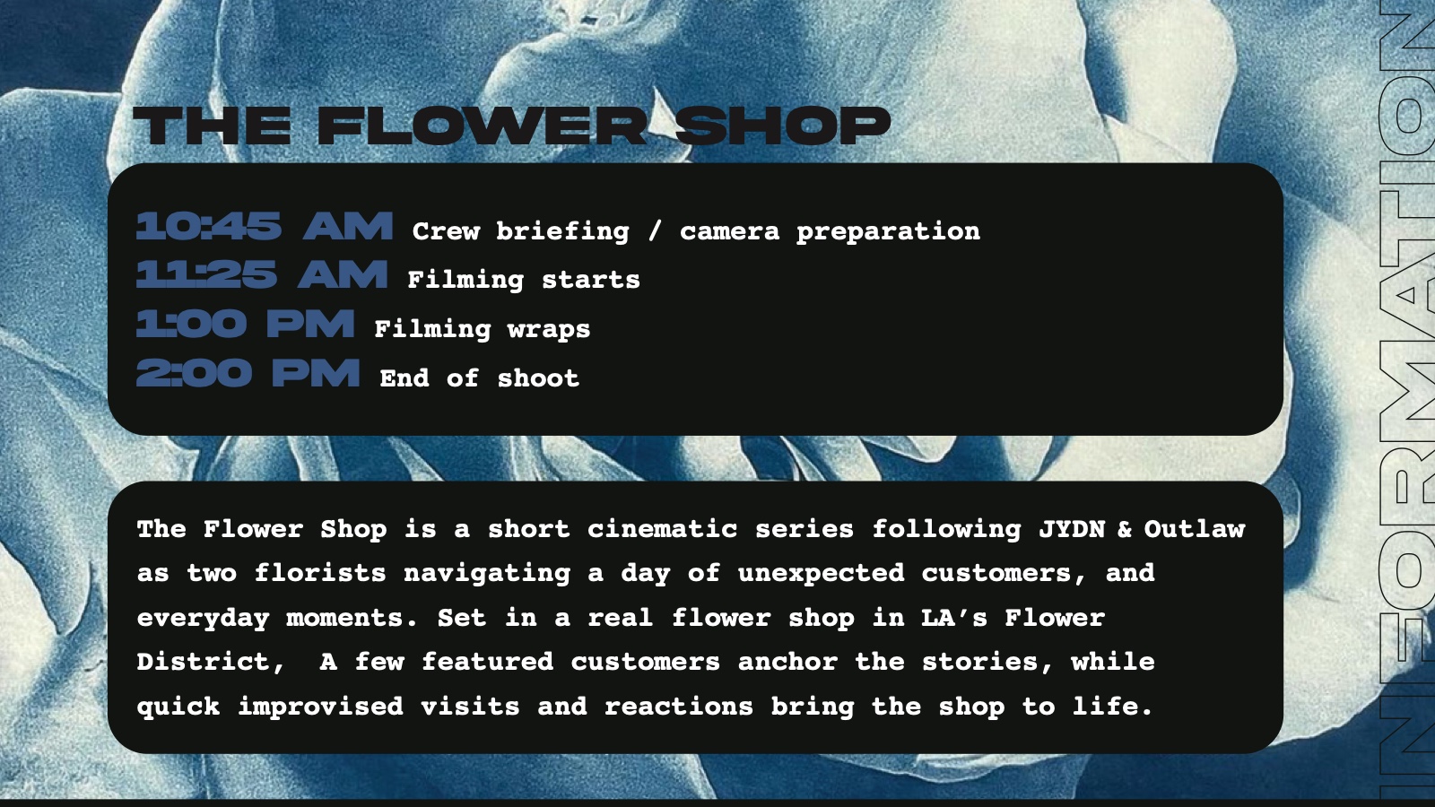 The Flower Shop: schedule and project information. Readable version follows.