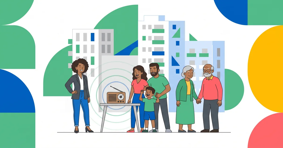 Vecinos escuchando radio en su edificio