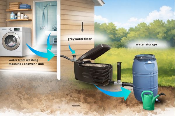Washing machine and sink wastewater filtering though a greywater filter box