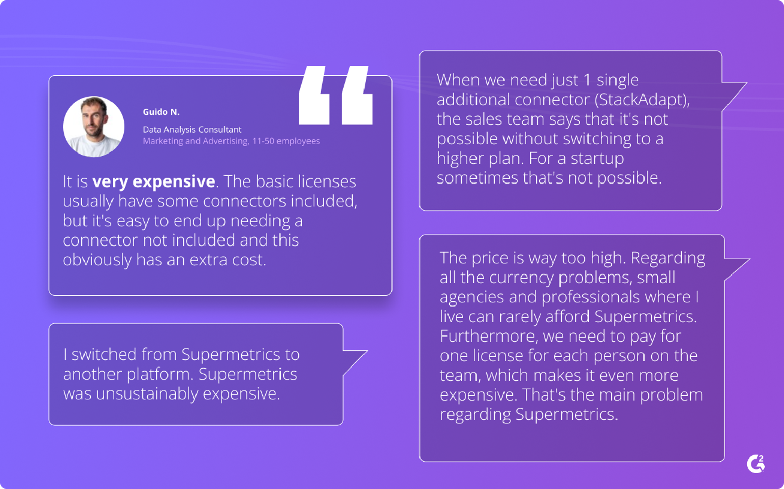 Supermetrics clients complain about the exponentially and unfounded growing pricing.