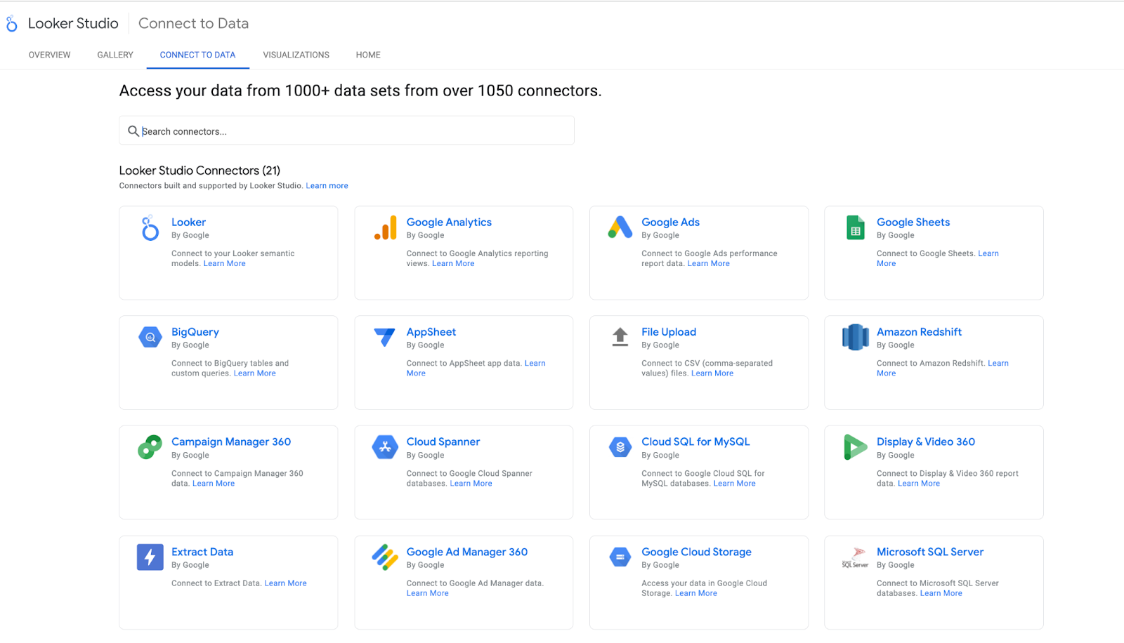 Looker Studio integrates with over 1050 data sources, including Google Analytics and BigQuery.