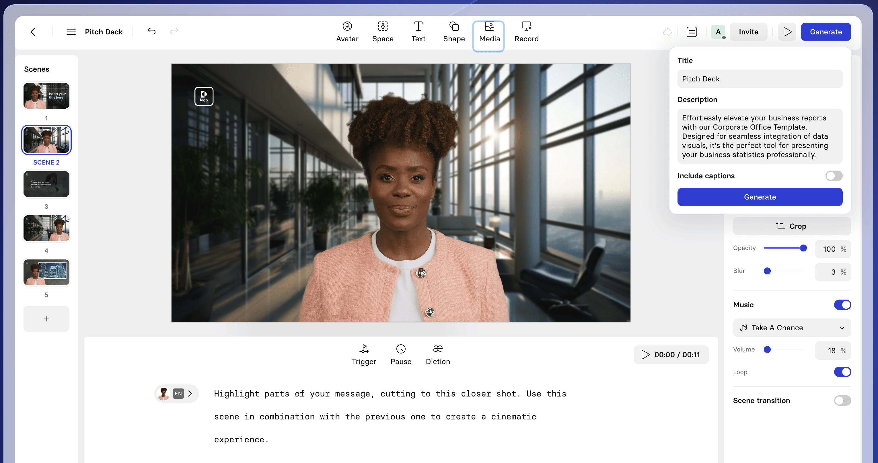 Synthesia is a text-to-video platform with AI avatars and voiceovers in 140+ languages.