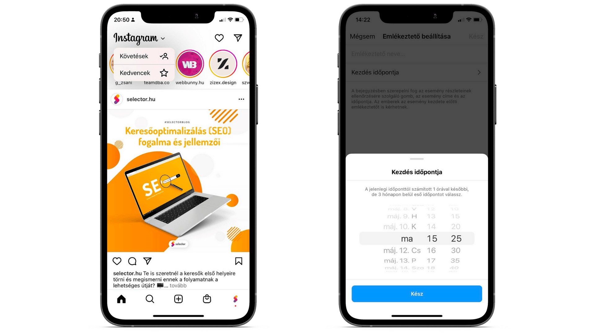 Instagram emlékeztetők