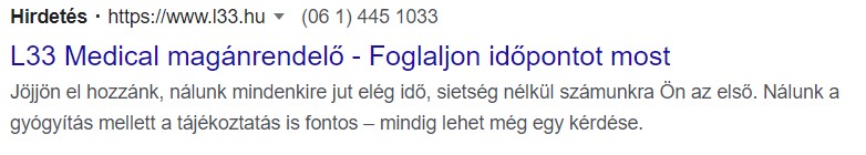 Versenytársaktól megkülönböztető ígéret bemutatása Forrás: Google