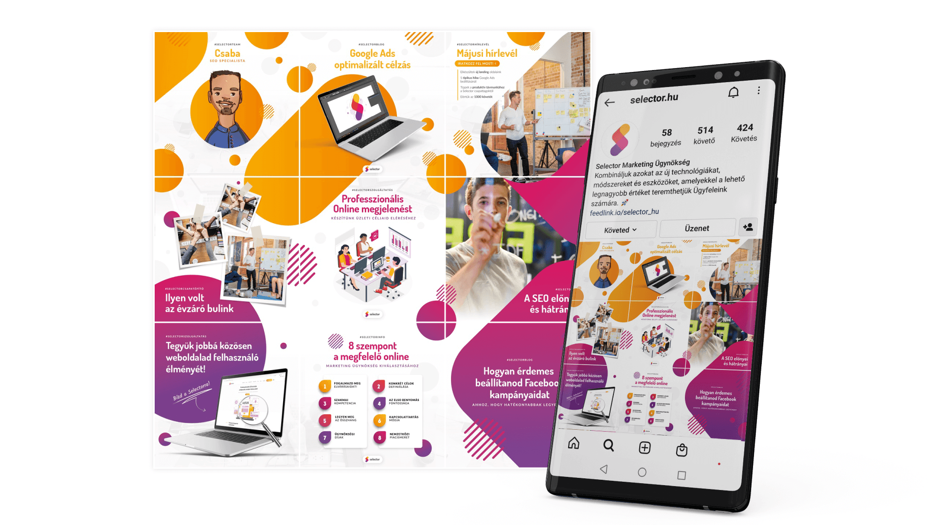 Példa Instagram rácsra a Selector Instagram-oldalán.