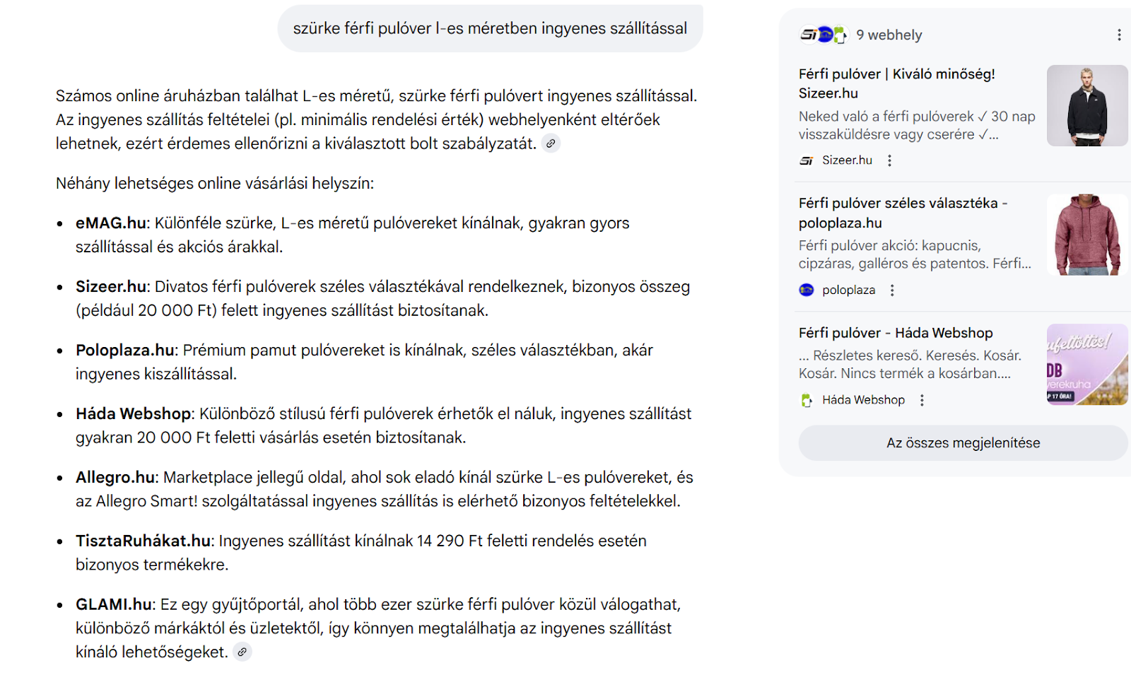 Google AI-mód példa