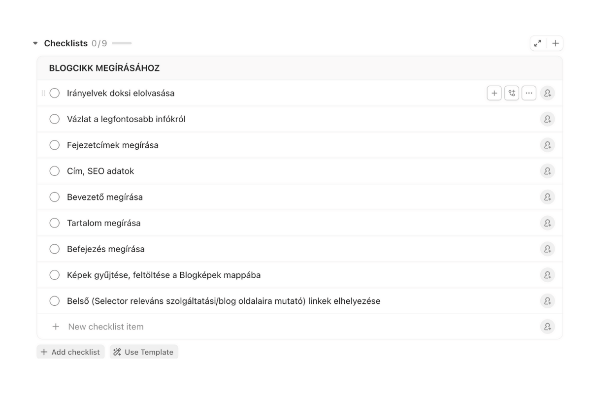 ClickUp checklist - Selector
