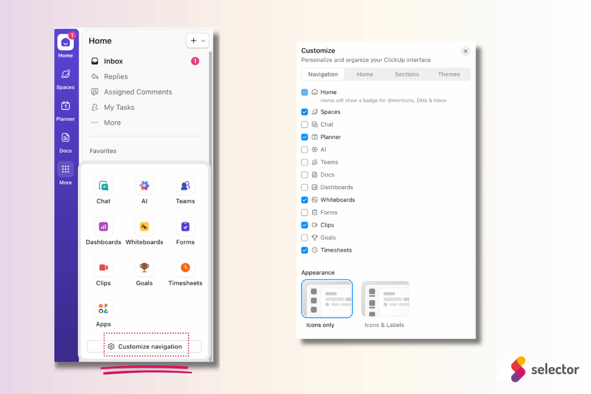 ClickUp 4.0 új Global Navigation navigációs sáv