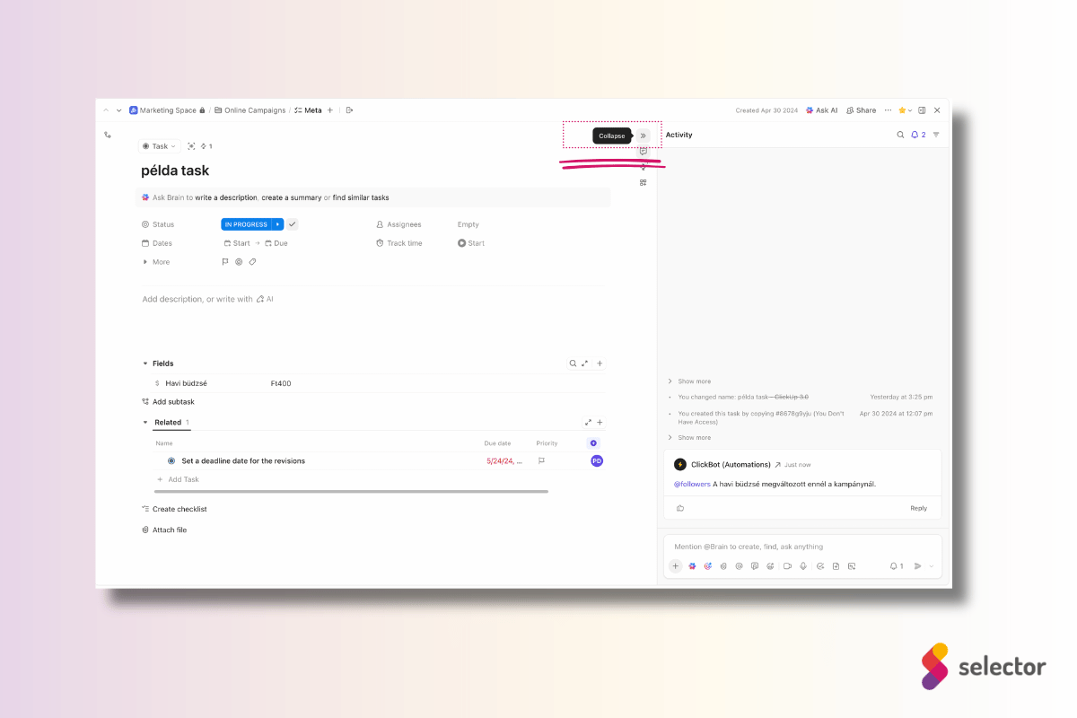 ClickUp 4.0 új task view feladatnézet