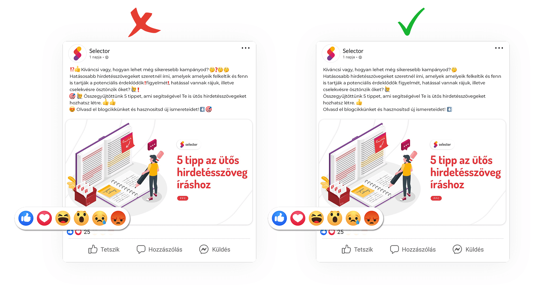 Selector - jó és rossz példa emoji használatra