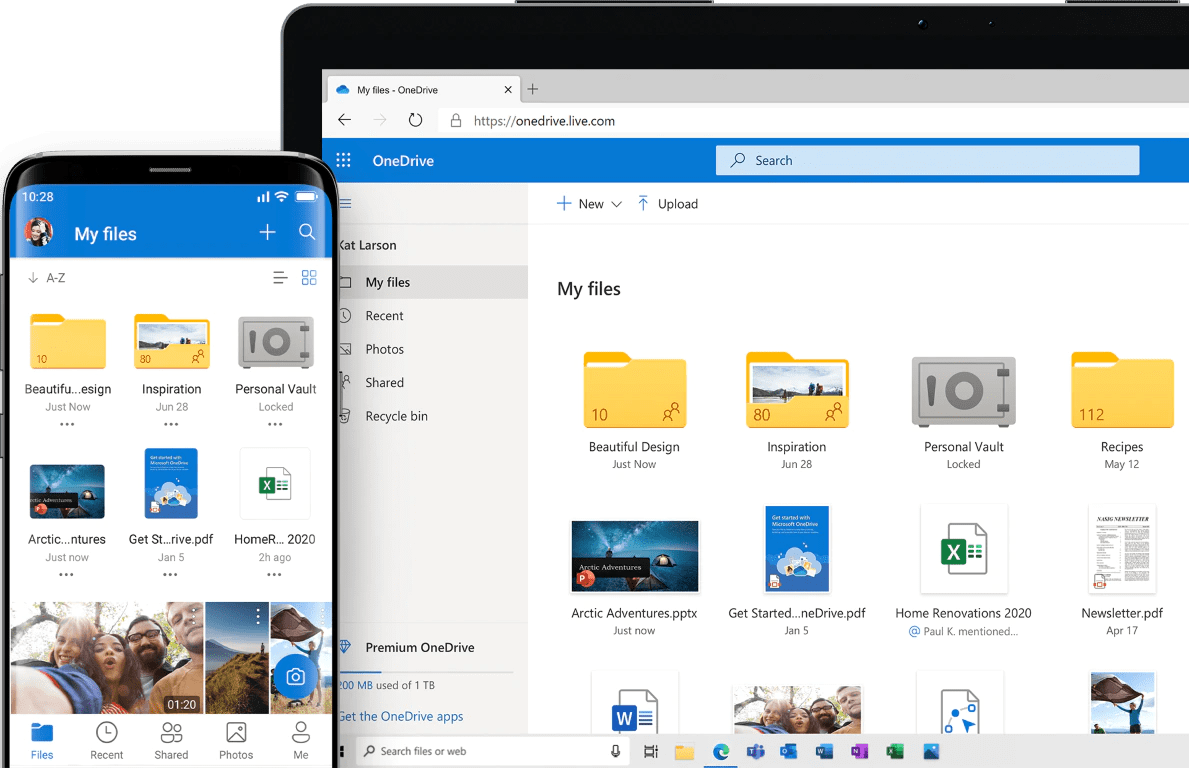 A Microsoft OneDrive felhasználói felülete