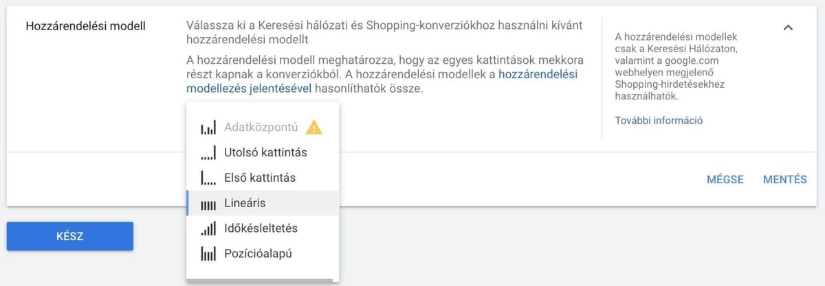 Utolsó kattintás hozzárendelési modell használata