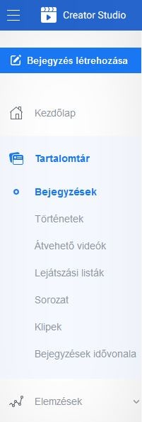 Creator Studio Tartalomtár