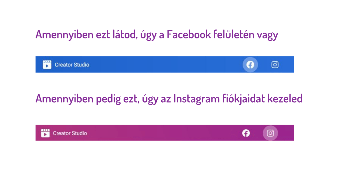CreatorStudio, Facebook és Instagram navigáció