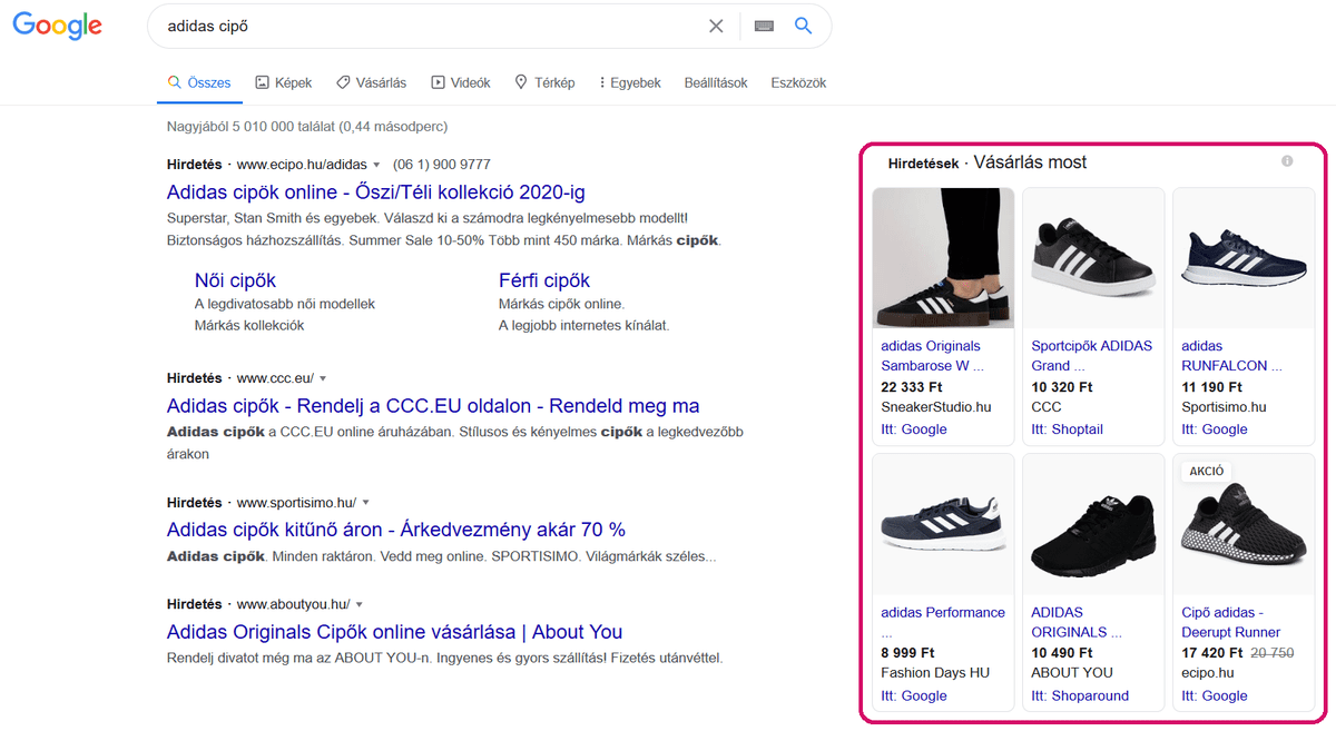 Shopping hirdetés desktopon