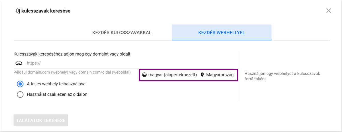 új kulcsszavak keresése