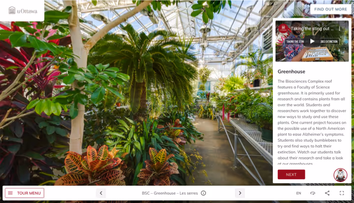 Screenshot of uOttawa virtual tour's greenhouse scene