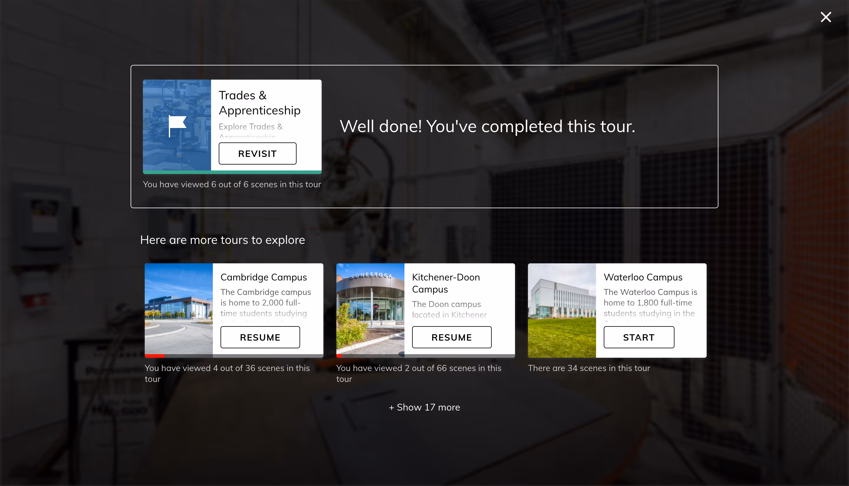End of tour scene saying "Well done you've completed this tour" 
