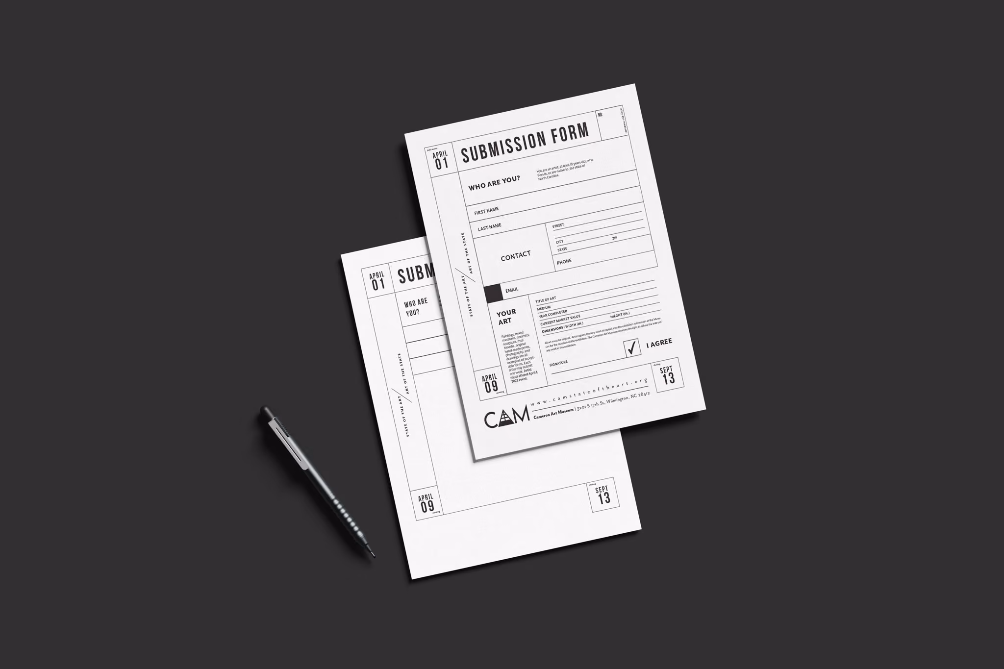 Print design for Cameron Art Museum's Art of the State 2022
