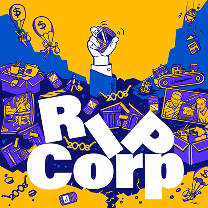 A RIP Corp podcast illustration. Hand is holding a blackberry phone and is surrounded by objects from the 2008 market crash
