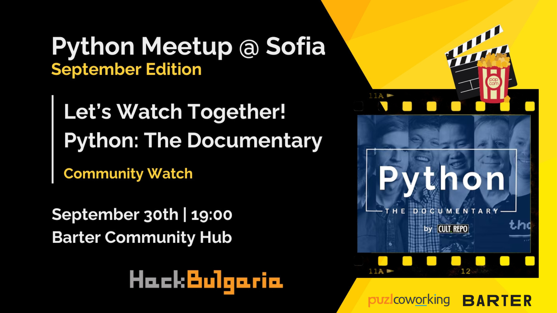 Let's watch together! The Python: Documentary | Python Meetup @ Sofia, September Edition