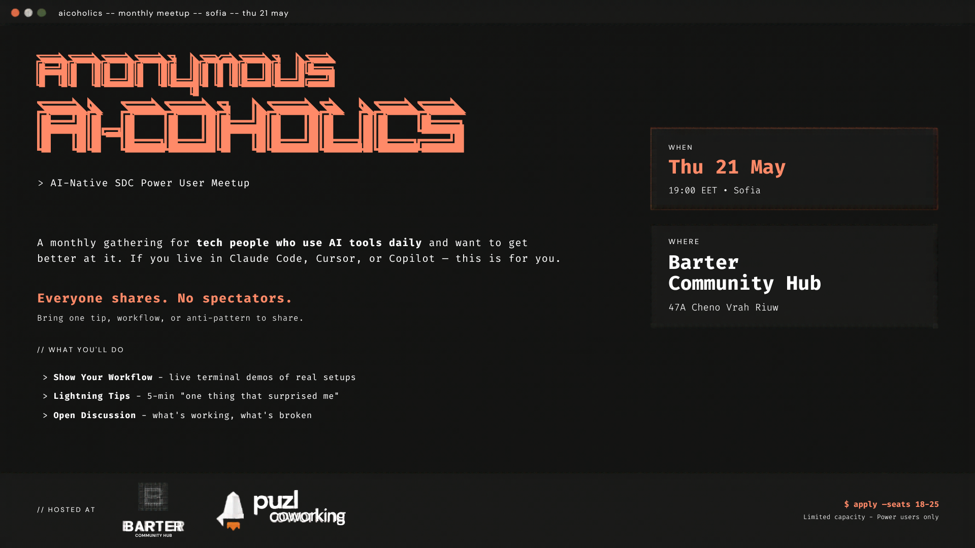 Anonymous AI-coholics #1 | ​Everyone shares. No spectators.