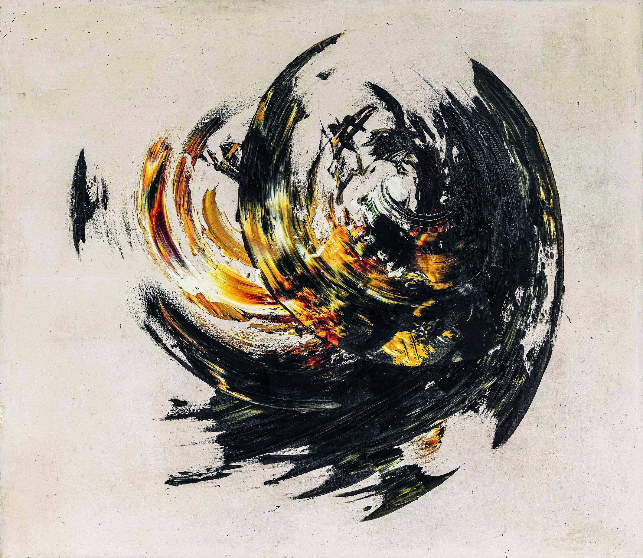 Judit Reigl, Centre de dominance, 1959, Öl auf Leinwand, 156,5 x 179 cm, Privatsammlung, Paris, © VG Bild-Kunst, Bonn 2025, Foto: Galerie Dina Vierny, Paris
