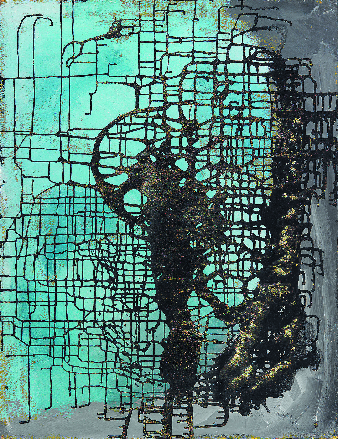 Helen Dahm, Raumgitter auf Blau, 1958, Mischtechnik auf Leinwand, 100 x 75 cm, Hessen Kassel Heritage, Neue Galerie, © Helen Dahm-Gesellschaft, Oetwil am See, Foto: Thomas Gerber, Burgdorf