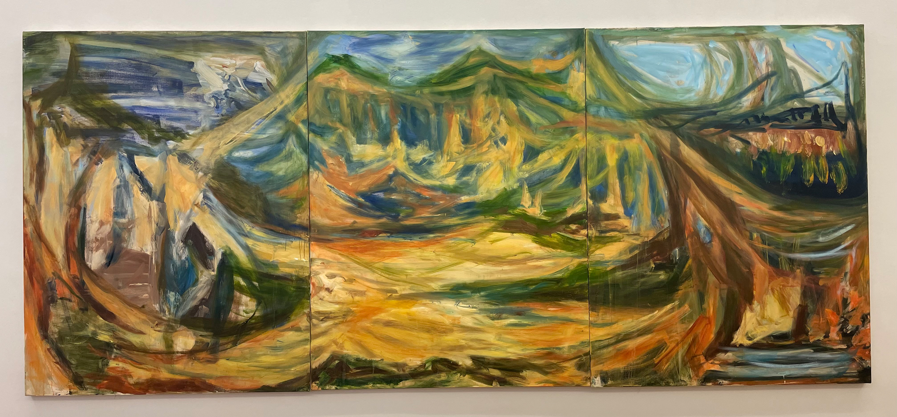 Sarah Cunningham, I Will Look Into the Earth, 2023, Öl auf Leinwand, 180 x 420 cm, © the artist, Courtesy Miettinen Collection