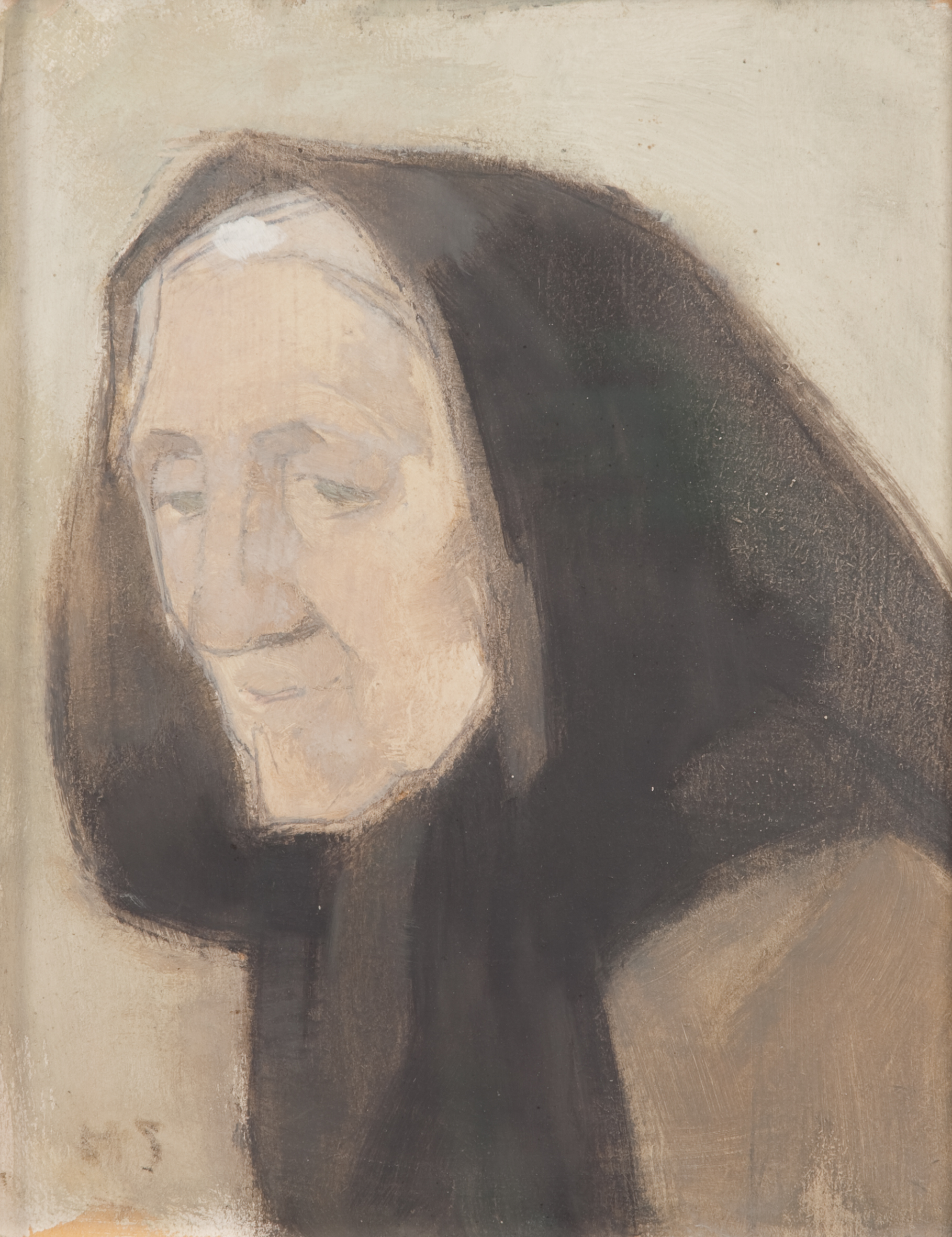 Helene Schjerfbeck, ISOÄITI TEOKSESTÄ “PÄÄSIÄISAAMU”, 1941, Öl auf Holz // oil on wood, 28 x 22 cm, Courtesy Miettinen Collection © the artist 
